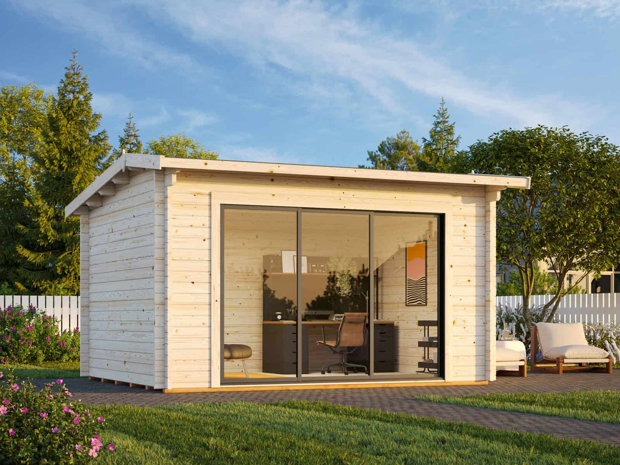 Ines M (3.9x3m | 11.1m2 | 44mm) Modern Garden Office with Sliding Doors (Double Glazing Available)