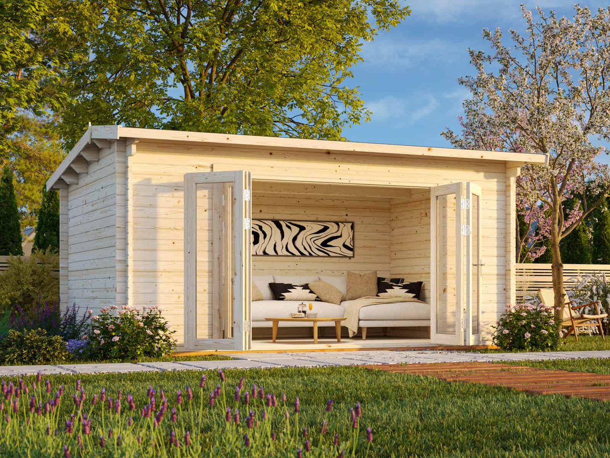 Ines L (4.8x3m | 13.7m2 | 44mm) Roomy Garden Office with Bi-Fold Doors - Palmako UK