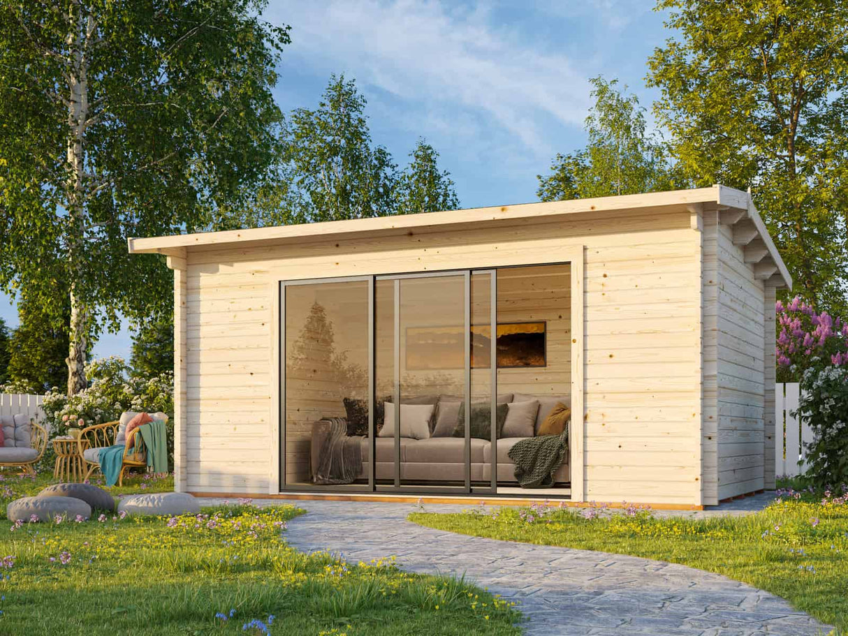 Ines L (4.8x3m | 13.7m2 | 44mm) Spacious Garden Office with Sliding Doors (Double Glazing Available) - Palmako UK