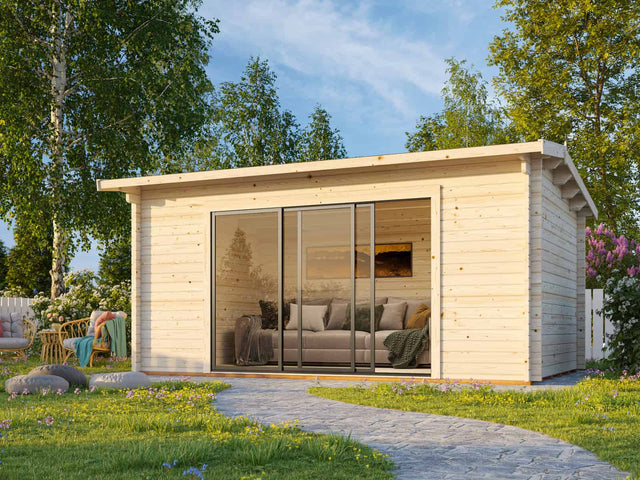 Ines L (4.8x3m | 13.7m2 | 44mm) Spacious Garden Office with Sliding Doors (Double Glazing Available) - Palmako UK