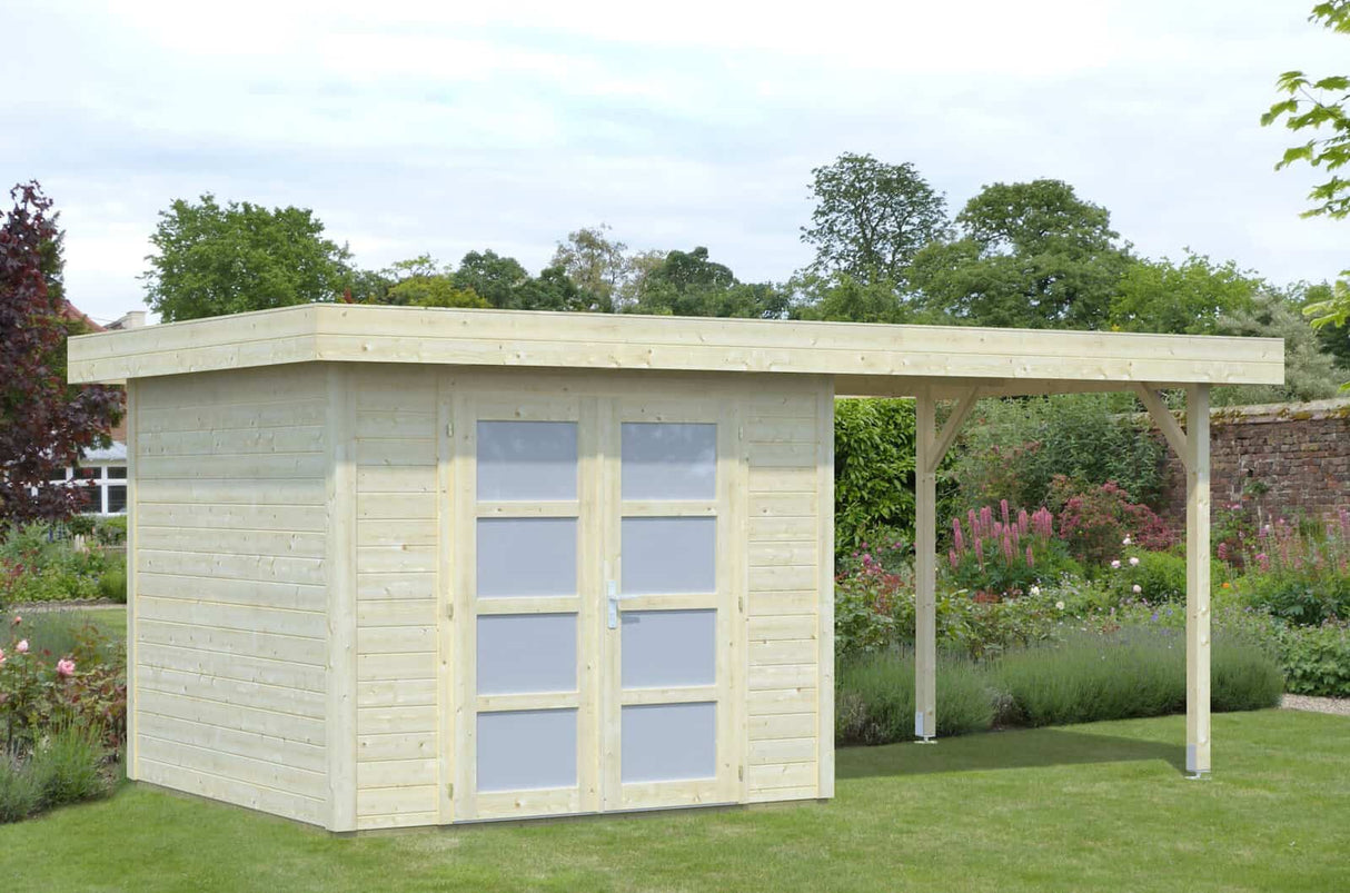 Lara S with Gazebo (2.5x4.9m | 6.0+5.9m2 | 28mm) Compact Modern Garden Room - Palmako UK