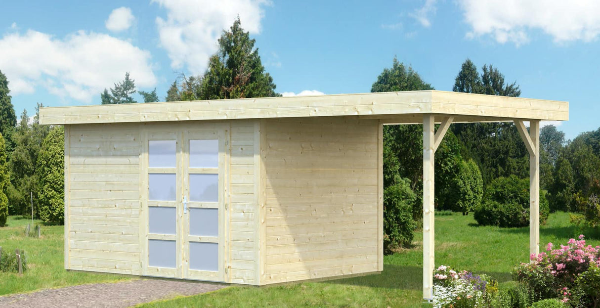Lara M with Gazebo (5.9x2.5m | 8.4+5.9m2 | 28mm) Modern Garden House - Palmako UK