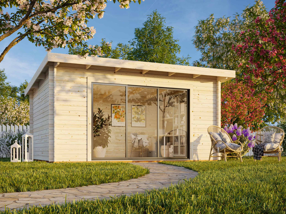 Lea M (4.5x3.3m | 14.2m2 | 44mm) Spacious Pent Garden Room with Sliding Doors (Double Glazing Available) - Palmako UK