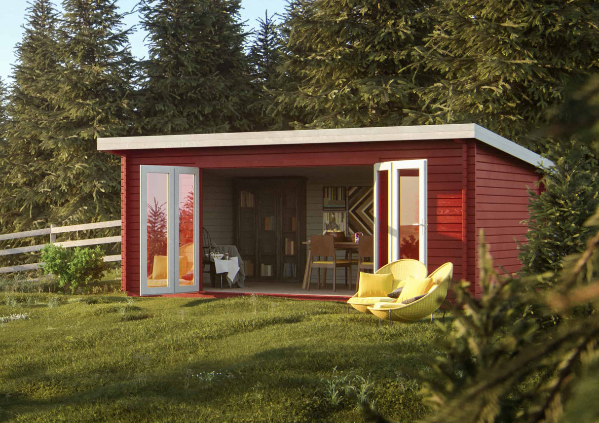 Lea L (5.5x4m | 19.4m2 | 44mm) Pent Roof Garden Room with Bi-Fold Doors - Palmako UK