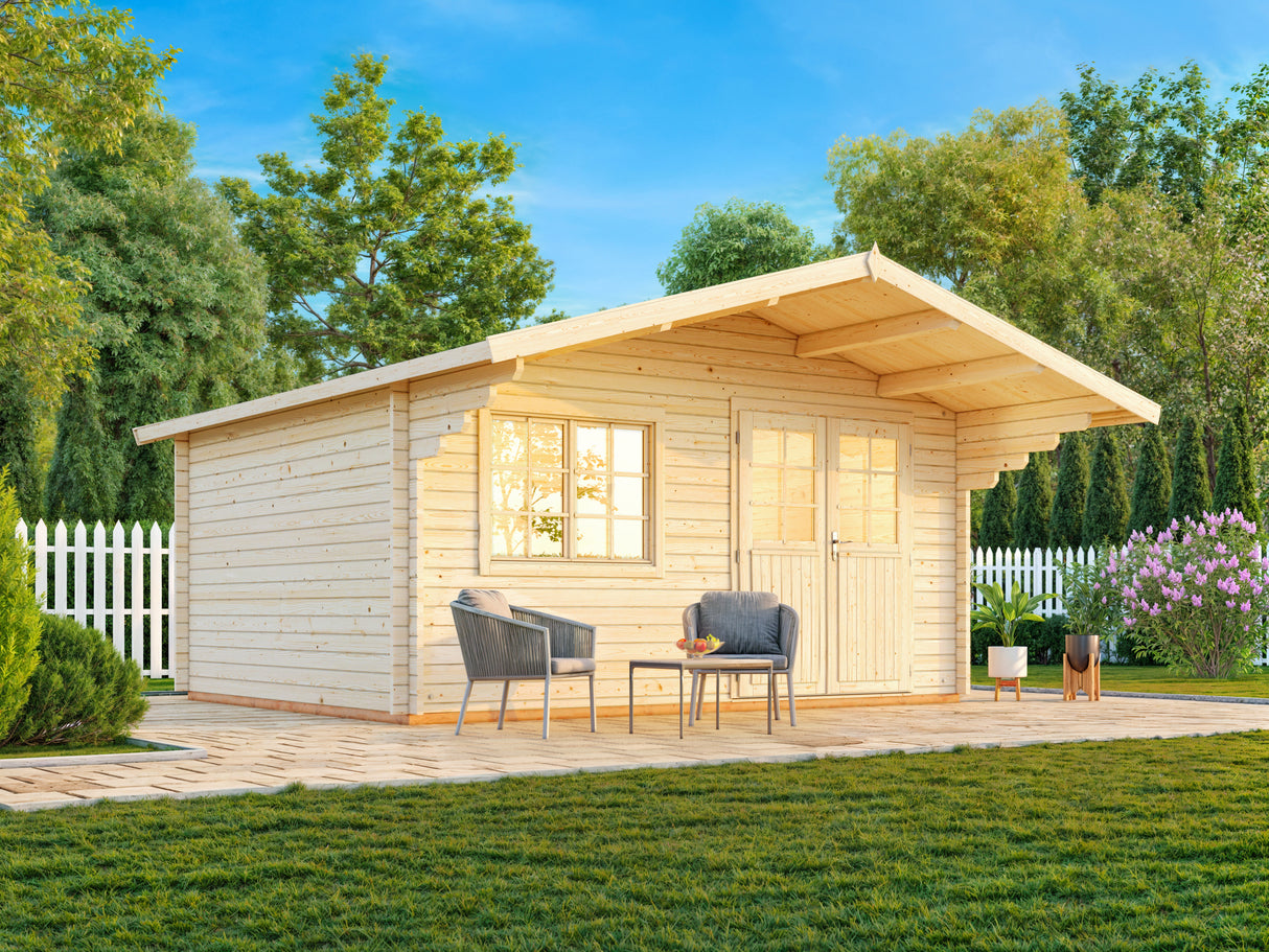 Sally L (4.7x3.8m | 15.5m2 | 44mm) Nordic Garden Log Cabin with Overhang Roof - Palmako UK