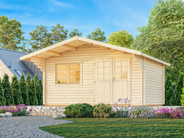 Sally XL (5.3x4.1m | 19.1m2 | 44mm) Large Scandinavian Style Log Cabin with an Overhang Roof - Palmako UK