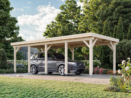 Karl L (3.6x7.6m | 23.1m2) Flat Roof Timber Single Car Carport or Garden Pavilion - Palmako UK