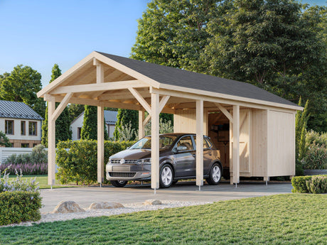 Robert L+ (3,2x7,3m | 23,1m2 | 120x120mm) Apex Roof Carport with Shed - Palmako UK
