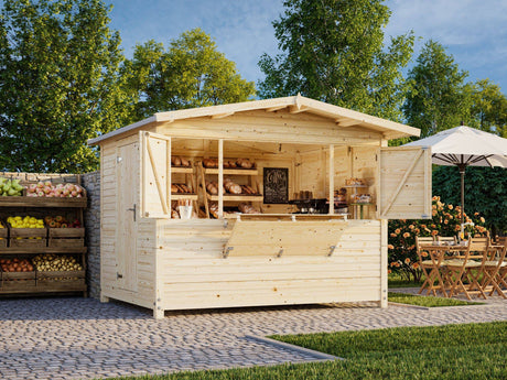 Marian (3x2,3m | 6,2m2 | 16mm) Portable Timber Stall / Pop-Up Wooden Kiosk - Palmako UK
