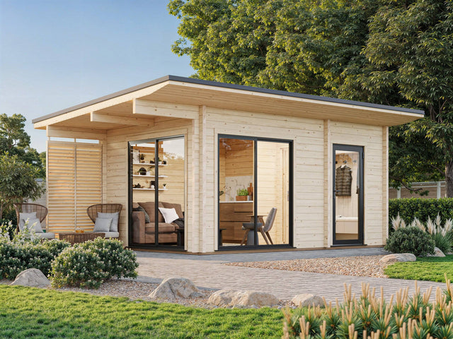 Cecilia S (5,2x3,3m | 14,2m2 | 70mm) 2-Room Modern Log Cottage with Aluminium Doors and Windows - Palmako UK