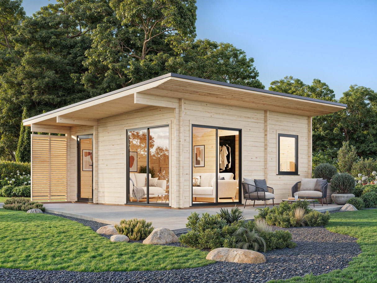 Cecilia L (5,6x5,6m | 27,2m2 | 70mm) Spacious 2,5-Room Modern Log Cottage with Aluminium Doors and Windows - Palmako UK