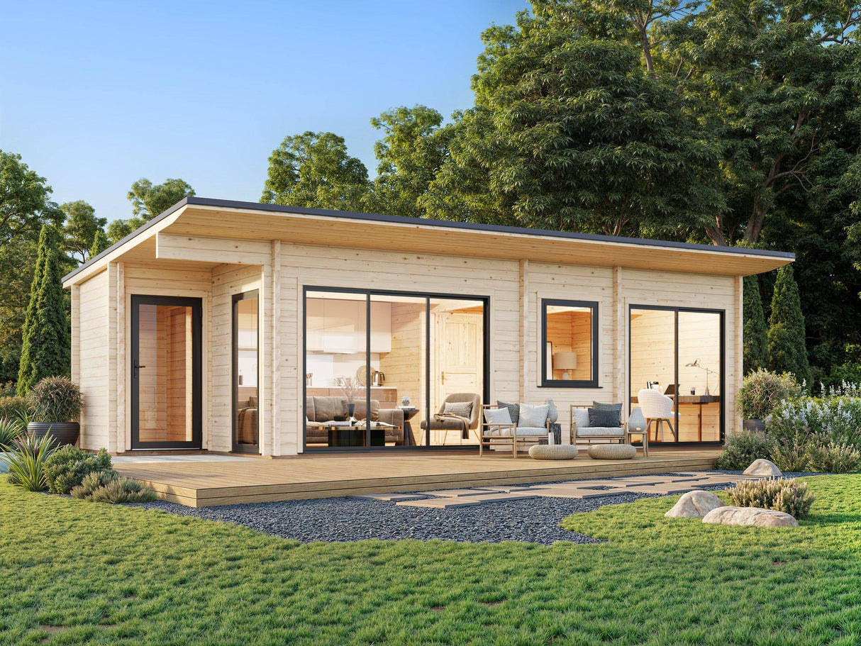 Cecilia XXL (9,1x4,4m | 32m2 | 70mm) Spacious 3-Room Modern Log Cottage with Aluminium Doors and Windows - Palmako UK