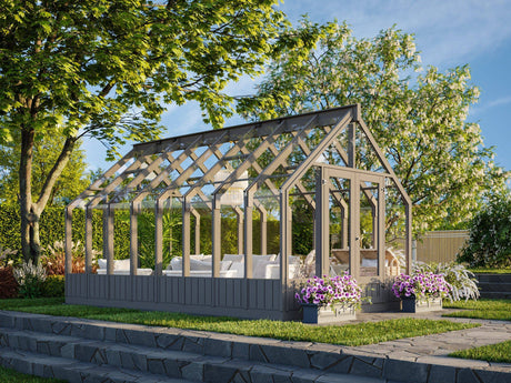Emilia L (3x4.8m | 13.8m2 | 18mm) Premium Glasshouse (Painted Grey or Pressure Treated) - Palmako UK