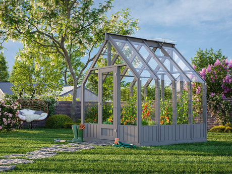 Emilia S (2.4x2.4m | 5.4m2 | 18mm) Compact Premium Greenhouse (Painted Grey or Pressure Treated) - Palmako UK