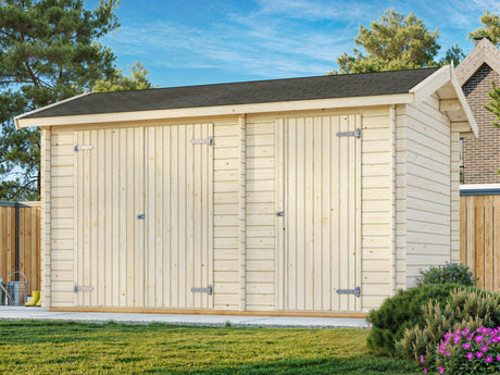 Jari M (4.1x2.6m | 8.9m2 | 28mm) Traditional Two Room Garden Log Shed - Palmako UK