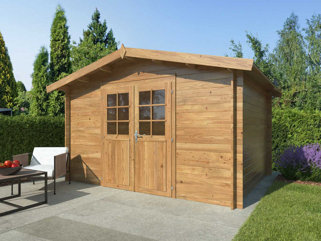 Valentine L (3.4x2.8m | 9.0m2 | 28mm) Pressure Treated Double Door Garden Shed - Palmako UK