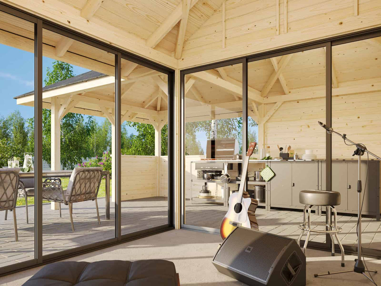 Bianca 209/509 (6x6m | 24.9m2) Corner Garden Room With Outdoor Kitchen Area (Double Glazing Available) - Palmako UK