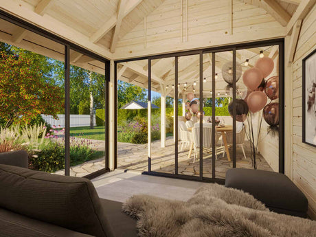 Bianca 215/515 (9x3m | 24.9m2) Glass Garden Room With Sliding Doors (Double Glazing Available) - Palmako UK