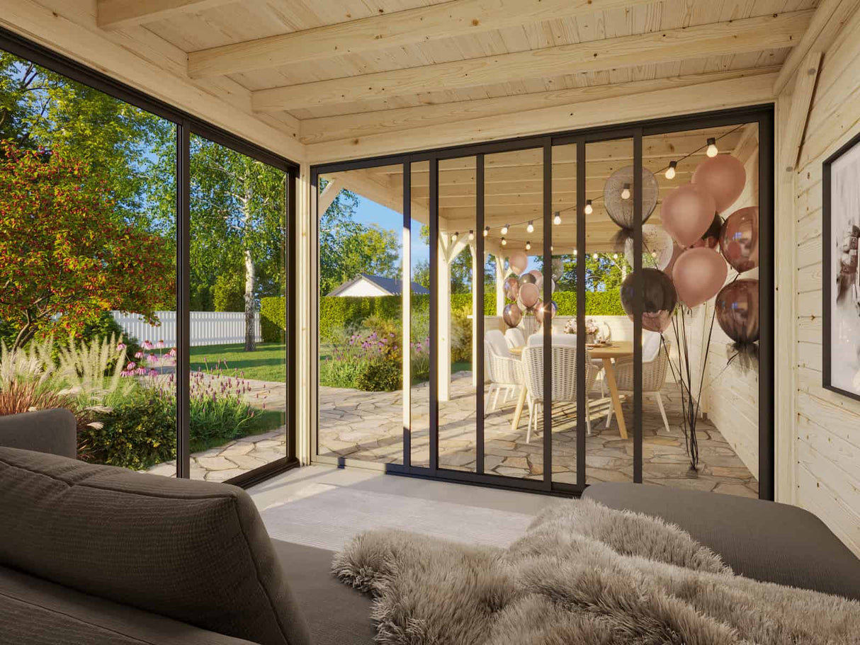Lenna 415/715 (9x3m | 24.9m2) Glass Garden Room With Sliding Doors (Double Glazing Available) - Palmako UK