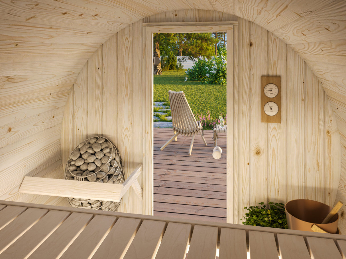 Anita S (2x1.6m | 0.9m2 | 42mm) Timber Garden Barrel Sauna - Palmako UK