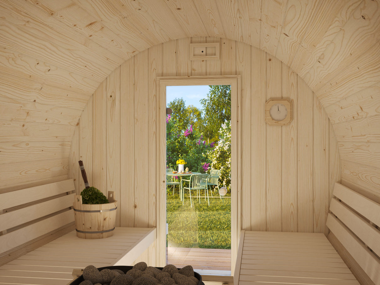 Anita L (2.2x2.9m | 1.6+0.7m2 | 42mm) Timber Garden Barrel Sauna - Palmako UK