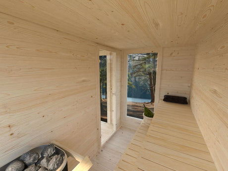 Sanna L (5.2x2.9m | 12.8m2 | 44mm) Modern Double Glazed Sauna & Garden Room with Sliding Doors