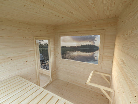 Sanna M+ (6.5x2.5m | 6.8+5.9m2 | 44mm) Modern Garden Sauna with Dressing Room and Canopy