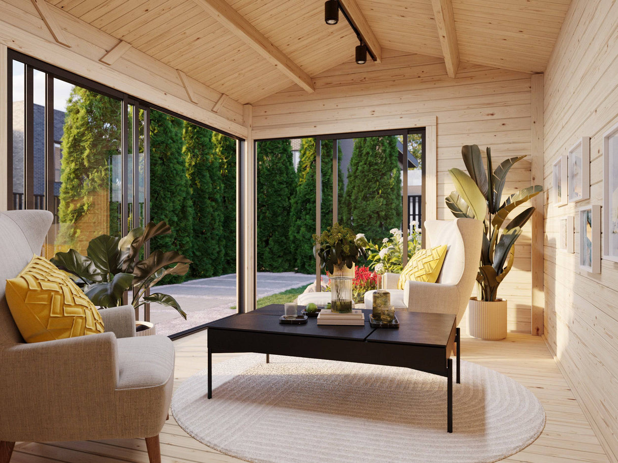Amanda S (3,9x3m | 11,2m2 | 44mm) Modern Corner Summer House With Sliding Doors (Double Glazing Available) - Palmako UK
