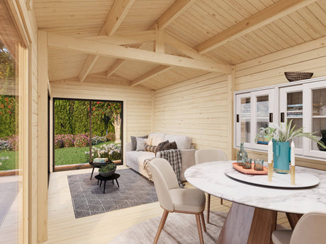 Amanda M (6x3m | 17,1m2 | 44mm) Modern Timber Garden Room with Sliding Doors (Double Glazing Available) - Palmako UK