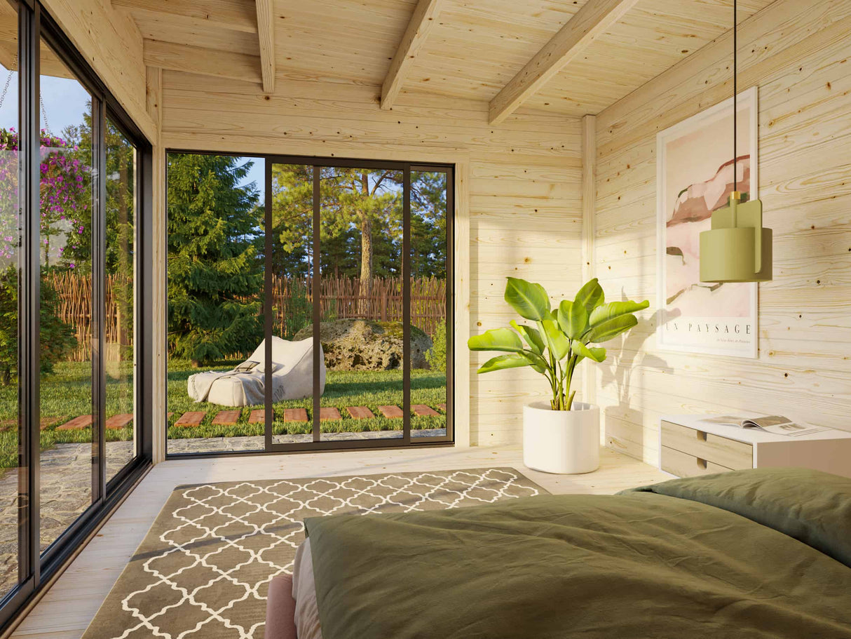 Andrea S (3.9x3m | 11.2m2 | 44mm) Modern Corner Summer House With Sliding Doors (Double Glazing Available) - Palmako UK