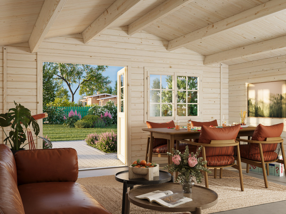 Britta XL (5x5m | 22.3m2 | 40mm) Swiss Chalet Style Garden Log Cabin - Palmako UK