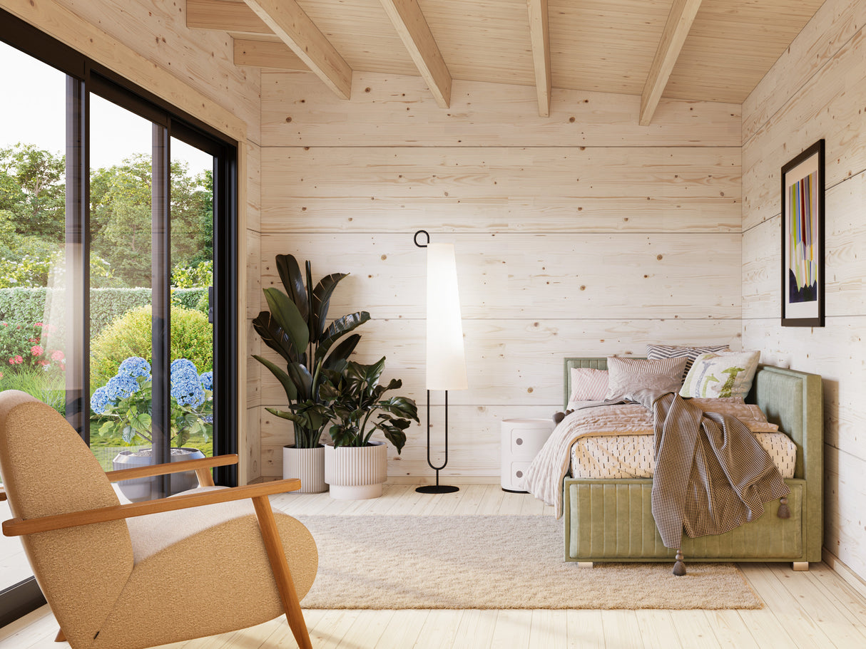 Grace (4x3m | 11.2m2 | 56mm) Year-Round Glue-Laminated Garden Room with Double Glazed Sliding Doors - Palmako UK