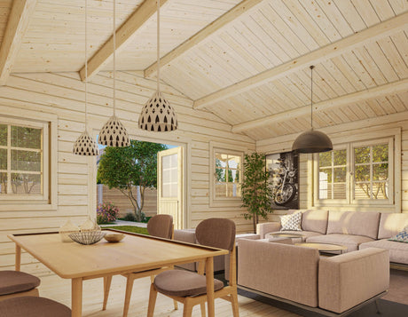 Helena XL (5.3x5.3m | 24.6m2 | 70mm) Double Glazed Traditional Log Cabin with Roof Overhang - Palmako UK