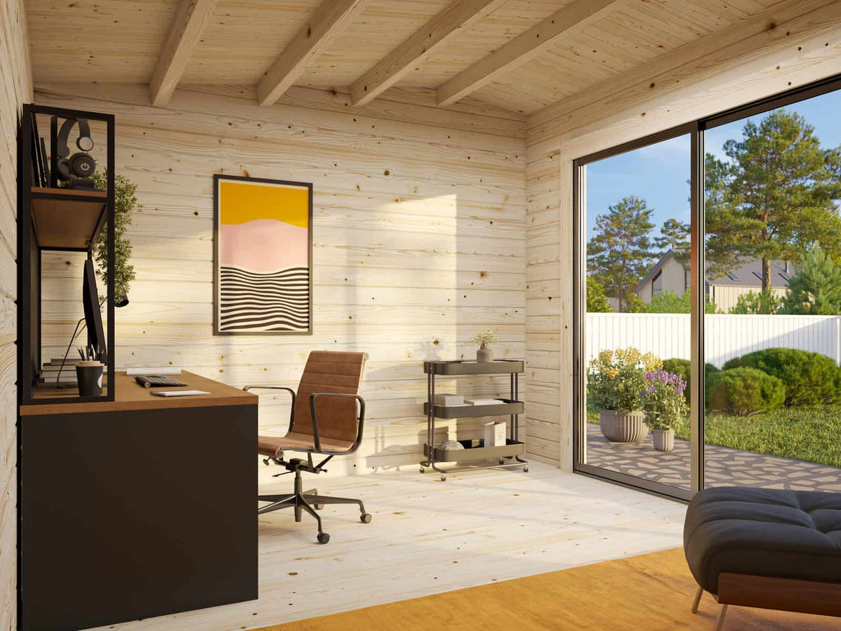 Ines M (3.9x3m | 11.1m2 | 44mm) Modern Garden Office with Sliding Doors (Double Glazing Available) - Palmako UK