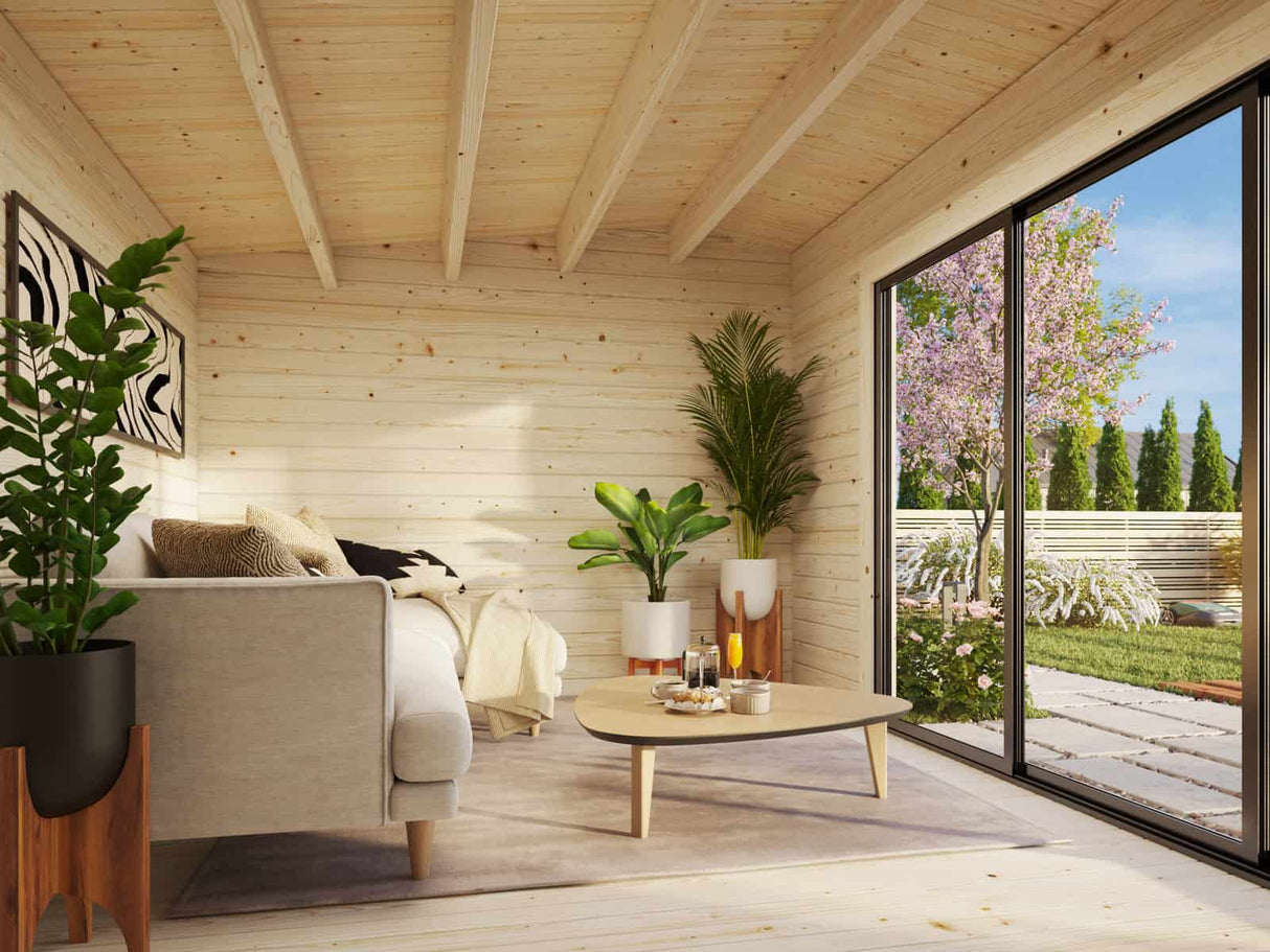 Ines L (4.8x3m | 13.7m2 | 44mm) Spacious Garden Office with Sliding Doors (Double Glazing Available) - Palmako UK