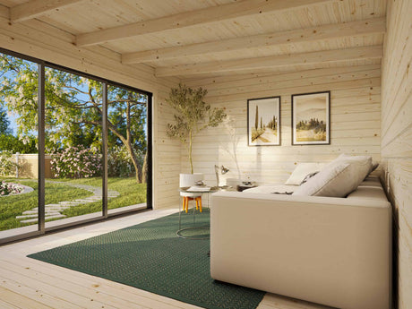 Lea M (4.5x3.3m | 14.2m2 | 44mm) Spacious Pent Garden Room with Sliding Doors (Double Glazing Available) - Palmako UK