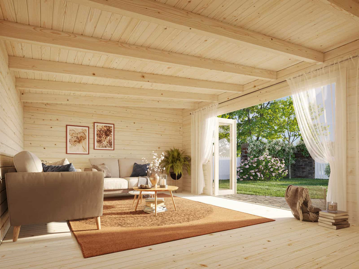 Lea L (5.5x4m | 19.4m2 | 44mm) Pent Roof Garden Room with Bi-Fold Doors - Palmako UK