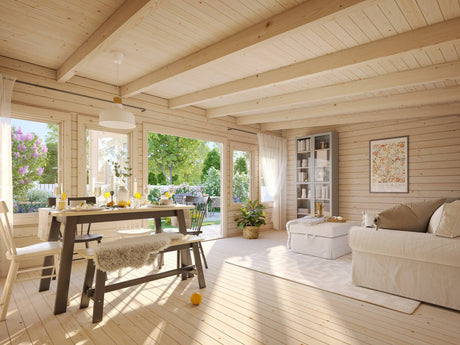 Lisa L (5.5x4m | 19.4m2 | 44mm) Spacious Pent Roof Summer House with Double Doors  (2024 Upgraded Model) - Palmako UK