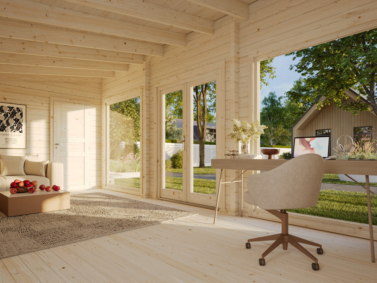 Heidi XL (8.4x3.2m | 22.8m2 | 70mm) Large 2-room All-Season Pent Roof Garden House - Palmako UK