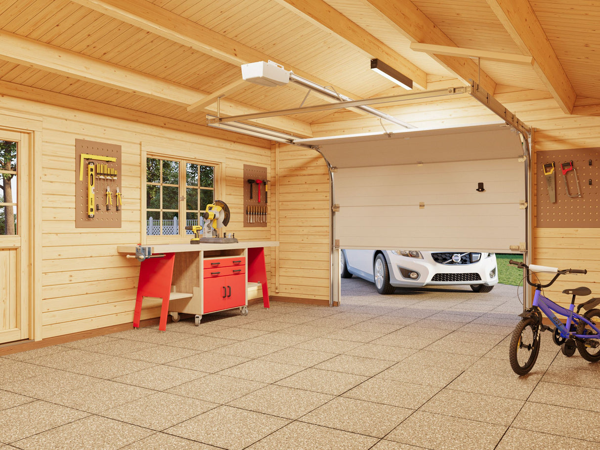 Roger S (4.7x5.7m | 23.9m2 | 44mm) Log Garage with Sectional Door - Palmako UK