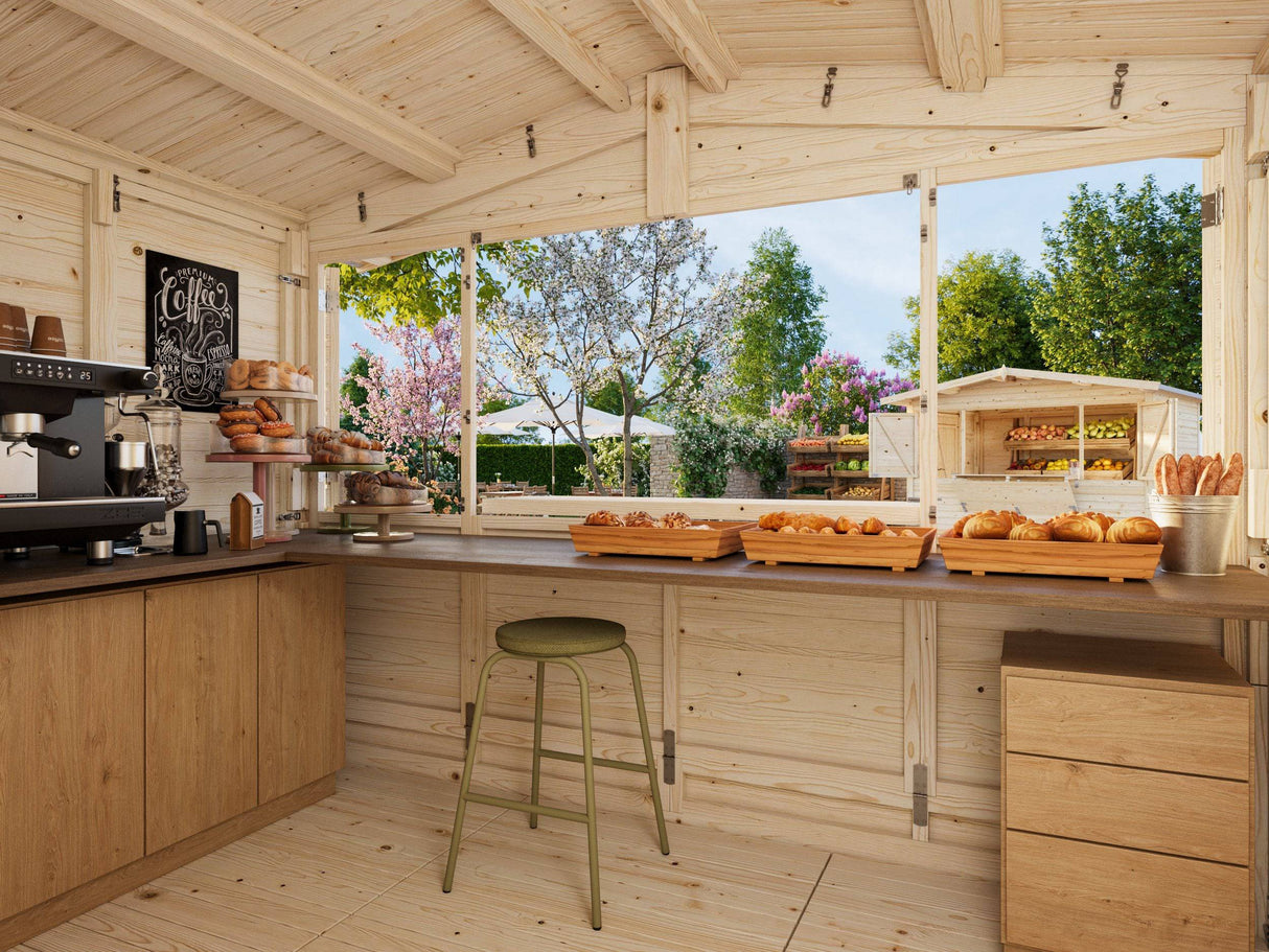 Marian (3x2,3m | 6,2m2 | 16mm) Portable Timber Stall / Pop-Up Wooden Kiosk - Palmako UK