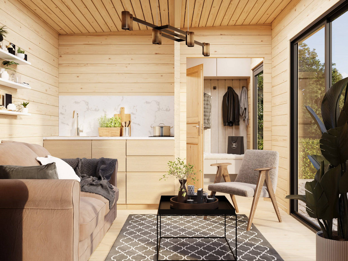 Cecilia S (5,2x3,3m | 14,2m2 | 70mm) 2-Room Modern Log Cottage with Aluminium Doors and Windows - Palmako UK