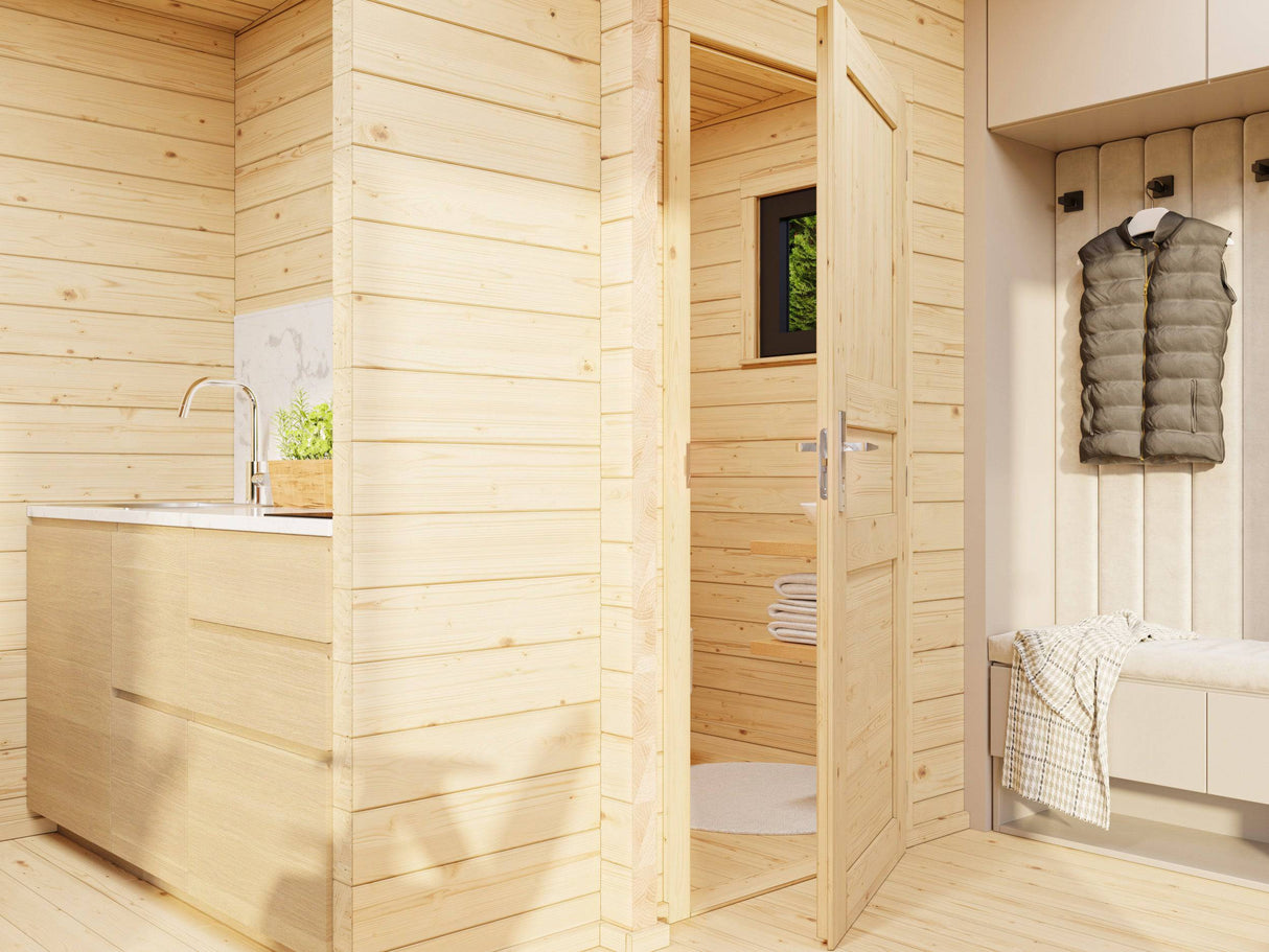 Cecilia S (5,2x3,3m | 14,2m2 | 70mm) 2-Room Modern Log Cottage with Aluminium Doors and Windows - Palmako UK