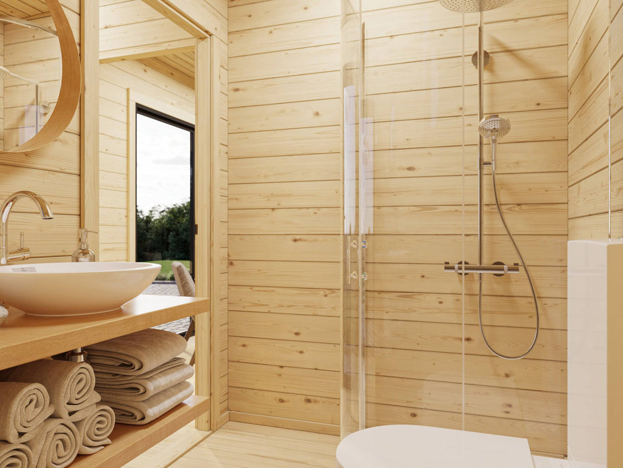 Cecilia S (5,2x3,3m | 14,2m2 | 70mm) 2-Room Modern Log Cottage with Aluminium Doors and Windows - Palmako UK