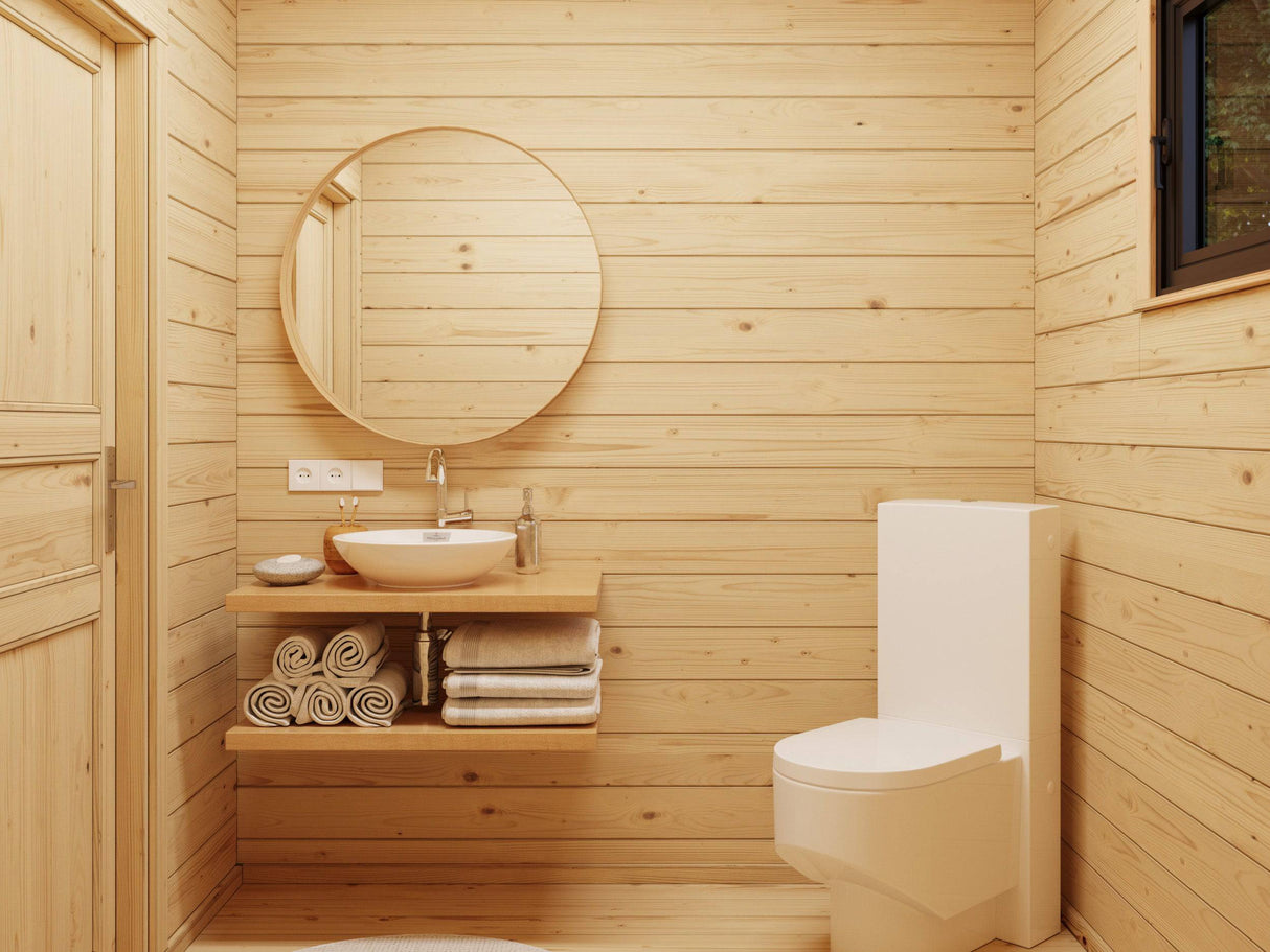 Cecilia L (5,6x5,6m | 27,2m2 | 70mm) Spacious 2,5-Room Modern Log Cottage with Aluminium Doors and Windows - Palmako UK