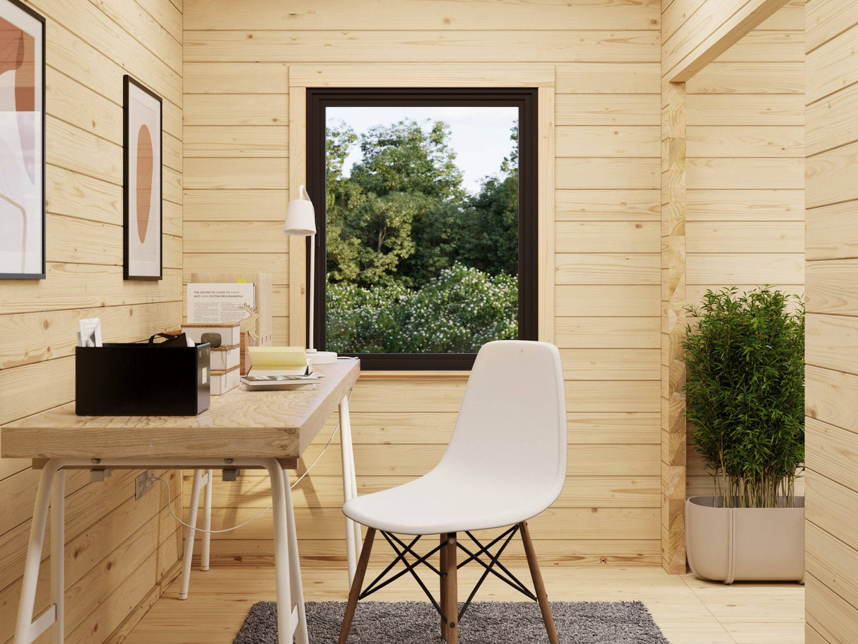 Cecilia L (5,6x5,6m | 27,2m2 | 70mm) Spacious 2,5-Room Modern Log Cottage with Aluminium Doors and Windows - Palmako UK