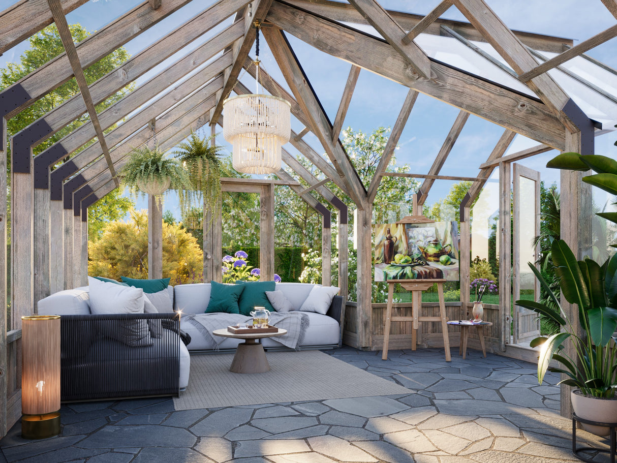 Emilia XL (4.2x5.4m | 19.1m2 | 18mm) Large T-Shaped Premium Greenhouse (Pressure Treated) - Palmako UK