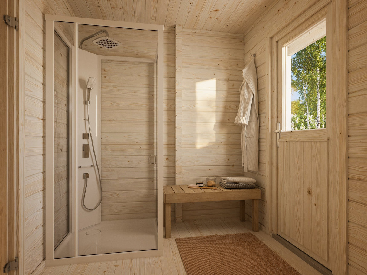 Leila 2 (6,2x5m | 20,0+10,4 m2 | 70 mm) Log Sauna House with Mezzanine Sleeping Loft