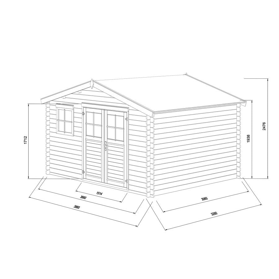 BELAIA 10,8m2 - 28 mm Garden Log Shed - Palmako UK