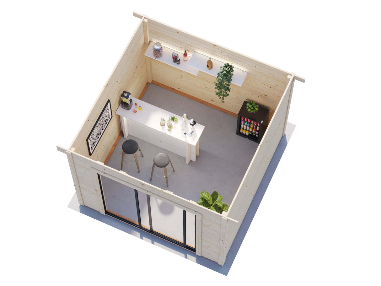 Lydia S (3x3m | 8m2 | 28mm) Compact Sliding Door Summer House with Endless possibilities - Guest Room, Home Gym or Summer Office - Palmako UK